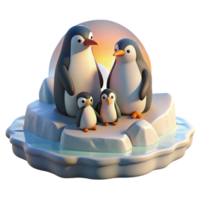 magnificent artistic A family of penguins huddled together on an icy floe, bathed in the soft light of a polar sunrise, in a National Geographic documentary style genuine png