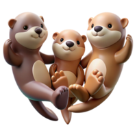 extraordinary artistic A group of playful sea otters holding hands while floating on their backs, illuminated by soft sunlight, in a charming, cartoon style high quality png