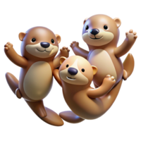 extraordinary minimalist A group of playful sea otters holding hands while floating on their backs, illuminated by soft sunlight, in a charming, cartoon style professional png