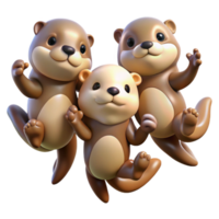 elegant contemporary A group of playful sea otters holding hands while floating on their backs, illuminated by soft sunlight, in a charming, cartoon style high resolution png