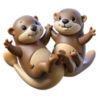 stunning modern A group of playful sea otters holding hands while floating on their backs, illuminated by soft sunlight, in a charming, cartoon style exclusive png