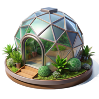 beautiful artistic Bio-dome, geodesic structure, lush vegetation, controlled lighting, futuristic style professional png