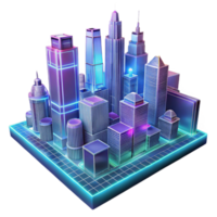 Maravilhoso vintage uma futurista cidade Horizonte rendido dentro wireframe, iluminado de brilhando linhas do diferente cores, dentro uma técnico desenhando estilo Alto resolução png