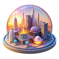 stunning minimalist A futuristic city powered by renewable energy, illuminated by a vibrant sunset, in a utopian, architectural visualization style premium png
