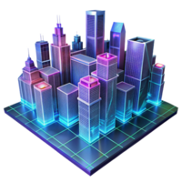 maravilloso moderno un futurista ciudad horizonte prestados en estructura alámbrica, iluminado por brillante líneas de diferente colores, en un técnico dibujo estilo 4k png