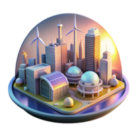 serene abstract A futuristic city powered by renewable energy, illuminated by a vibrant sunset, in a utopian, architectural visualization style authentic png