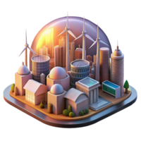 elegant rustic A futuristic city powered by renewable energy, illuminated by a vibrant sunset, in a utopian, architectural visualization style detailed png