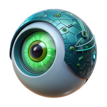 impressionante vintage uma fechar-se do uma biônico olho com intrincado detalhes e brilhando circuitos, iluminado de uma macio, verde luz, dentro uma cyberpunk estilo genuíno png