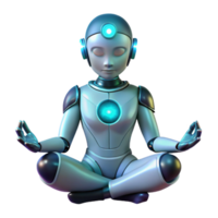 utöver det vanliga kreativ en humanoid robot mediterar i en lotus placera, upplyst förbi en mjuk, eterisk glöd, i en andlig, trogen stil original- png