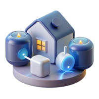 elegant artistic A group of interconnected smart home devices, illuminated by soft, ambient lighting, in a home automation, realistic style high resolution png