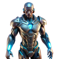 extraordinary contemporary A futuristic exoskeleton suit enhancing human strength and agility, illuminated by dynamic, shifting lights, in a cyberpunk style high quality png