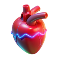 impressive contemporary A holographic projection of a human heart beating rhythmically, illuminated by a pulsating red light, in a medical visualization style authentic png