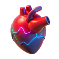 vibrant contemporary A holographic projection of a human heart beating rhythmically, illuminated by a pulsating red light, in a medical visualization style exclusive png
