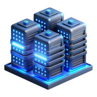 beautiful traditional A server room with rows of blinking servers, illuminated by cool, blue LED lights, in a data center, technical style high resolution png