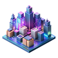 dramatic abstract A futuristic cityscape composed entirely of interconnected circuit boards and glowing data streams, viewed from a low angle, vibrant neon colors, isometric style genuine png