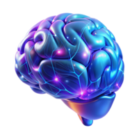 dramatic modern A holographic projection of a human brain rotating slowly, intricate neural networks pulsing with light, dark blue and purple lighting, abstract style detailed png