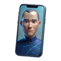 serene abstract A cracked smartphone screen displaying a fragmented image of a human face, dramatic lighting, surreal style high resolution png