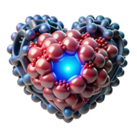 stunning artistic A swarm of nanobots assembling into the shape of a human heart, glowing with an internal light source, dark background, microscopic style high resolution png