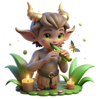 stunning rustic A mischievous satyr playing a pan flute, surrounded by playful woodland sprites, lit by fireflies, in a vibrant, Impressionist painting style authentic png