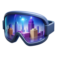 wonderful rustic A pair of augmented reality glasses displaying a virtual cityscape, sleek design, soft blue light, product design style high resolution png