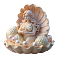 magnificent vintage A serene Aphrodite emerging from the sea foam, adorned with pearls and seashells, lit by the soft glow of sunrise, in a romantic, Rococo style high quality png