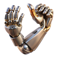 extraordinary minimalist A biomechanical prosthetic arm flexing its fingers, intricate metallic and organic details, warm lighting, biopunk style professional png