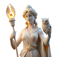 beautiful creative A wise Athena, goddess of wisdom, holding an owl and a spear, lit by the soft glow of an oil lamp, in a serene, classical sculpture style high resolution png