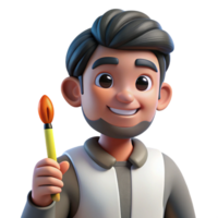 extraordinary creative Portrait of an artist holding a paintbrush, with a focused expression, lit by soft studio light, in a behind-the-scenes style high resolution png