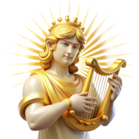 serene modern A radiant Apollo, god of the sun, playing a golden lyre, surrounded by beams of sunlight, in a luminous, Art Nouveau style high quality png