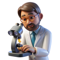 vibrant minimalist Portrait of a scientist in a lab coat, looking through a microscope, lit by bright laboratory light, in a scientific photography style authentic png