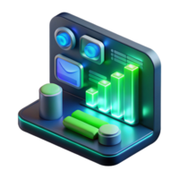 magnificent creative A close-up of a futuristic computer interface displaying complex data visualizations, illuminated by green and blue light, user interface design style authentic png