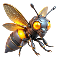 extraordinary minimalist A robotic insect with glowing eyes and intricate details, illuminated by warm, yellow light, biomechanics style high quality png