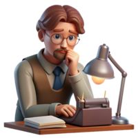 vibrant rustic Portrait of a writer sitting at a typewriter, deep in thought, lit by a soft desk lamp, in a vintage style professional png