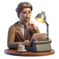 impressive creative Portrait of a writer sitting at a typewriter, deep in thought, lit by a soft desk lamp, in a vintage style exclusive png