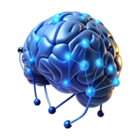 extraordinary artistic A human brain connected to a network of wires and glowing with data, illuminated by cool, blue light, cyberpunk style original png