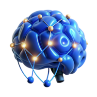 lindo tradicional uma humano cérebro conectado para uma rede do fios e brilhando com dados, iluminado de legal, azul luz, cyberpunk estilo genuíno png