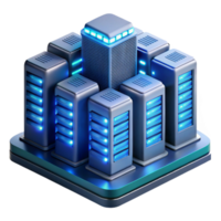 elegant minimalist A futuristic data center with rows of servers and blinking lights, illuminated by cool, blue light, technical illustration style professional png