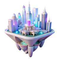 extraordinary contemporary Futuristic floating city, sleek white buildings connected by glowing bridges, vibrant neon lights, cyberpunk style, digital art genuine png