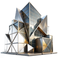 extraordinary modern Deconstructivist office building, sharp angles and fragmented forms, metallic surfaces reflecting the urban landscape, dramatic lighting, abstract style 4K png