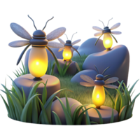 serene abstract A group of fireflies at twilight, magical lighting, ethereal style authentic png