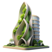 magnificent rustic Biomorphic skyscraper inspired by nature, flowing organic shapes, lush greenery integrated into the facade, soft diffuse lighting, sustainable architecture professional png