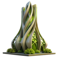 serene creative Biomorphic skyscraper inspired by nature, flowing organic shapes, lush greenery integrated into the facade, soft diffuse lighting, sustainable architecture high resolution png