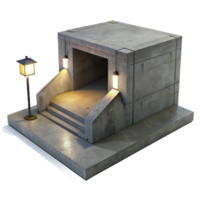 magnificent vintage Minimalist concrete bunker, single light source casting long shadows, stark and cold atmosphere, brutalist style authentic png