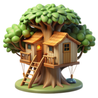 stunning vintage Treehouse built into a giant redwood, rustic wooden construction, dappled sunlight filtering through the leaves, whimsical style premium png