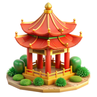 serene traditional Traditional Chinese pagoda, intricate red and gold details, surrounded by lush gardens, serene mood authentic png
