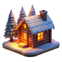 beautiful abstract Log cabin in a snowy forest, warm firelight glowing through the windows, cozy winter scene genuine png