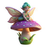 vibrant artistic A mischievous pixie with iridescent wings, perched on a giant, glowing mushroom. Soft, dappled forest light. Digital painting style high quality png