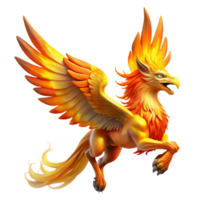 extraordinary traditional A majestic griffin with feathers of fiery orange and gold, soaring through a swirling nebula. Vivid, cosmic lighting. Fantasy art style detailed png