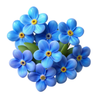 serene rustic A cluster of vibrant blue forget-me-nots, bokeh effect, painterly style original png