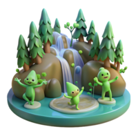 serene rustic A group of playful forest sprites dancing around a mystical waterfall. Soft, diffused lighting. Impressionist style exclusive png